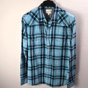 Lucky Brand Men's Indigo Plaid Western Long Sleeve Pearl Snap Shirt Sz M - NWT